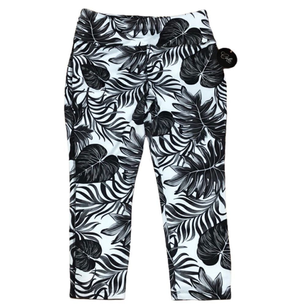 CALI Active Black And White Palm Yoga Capri Sz L